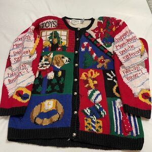 Alexandra Bartlett Eagle’s Eye VTG Hand Knit Christmas Sweater Size Medium